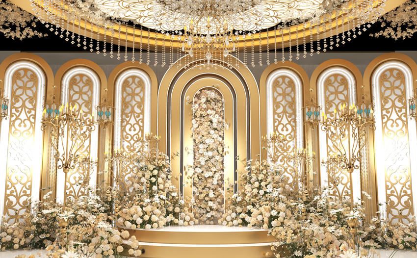 青岛香槟色调婚礼堂效果展示